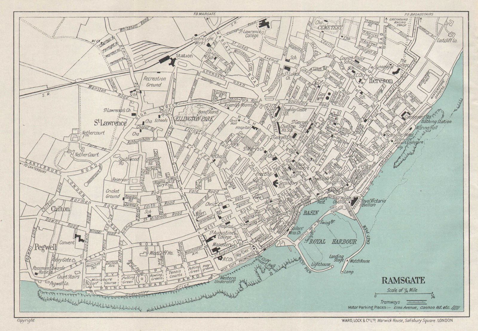 RAMSGATE vintage tourist town city resort plan. Kent. WARD LOCK 1937 old map